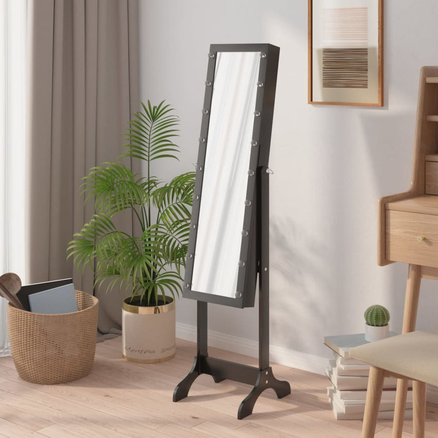 Spiegel vrijstaand met LED's 34x37x146 cm zwart Zwart