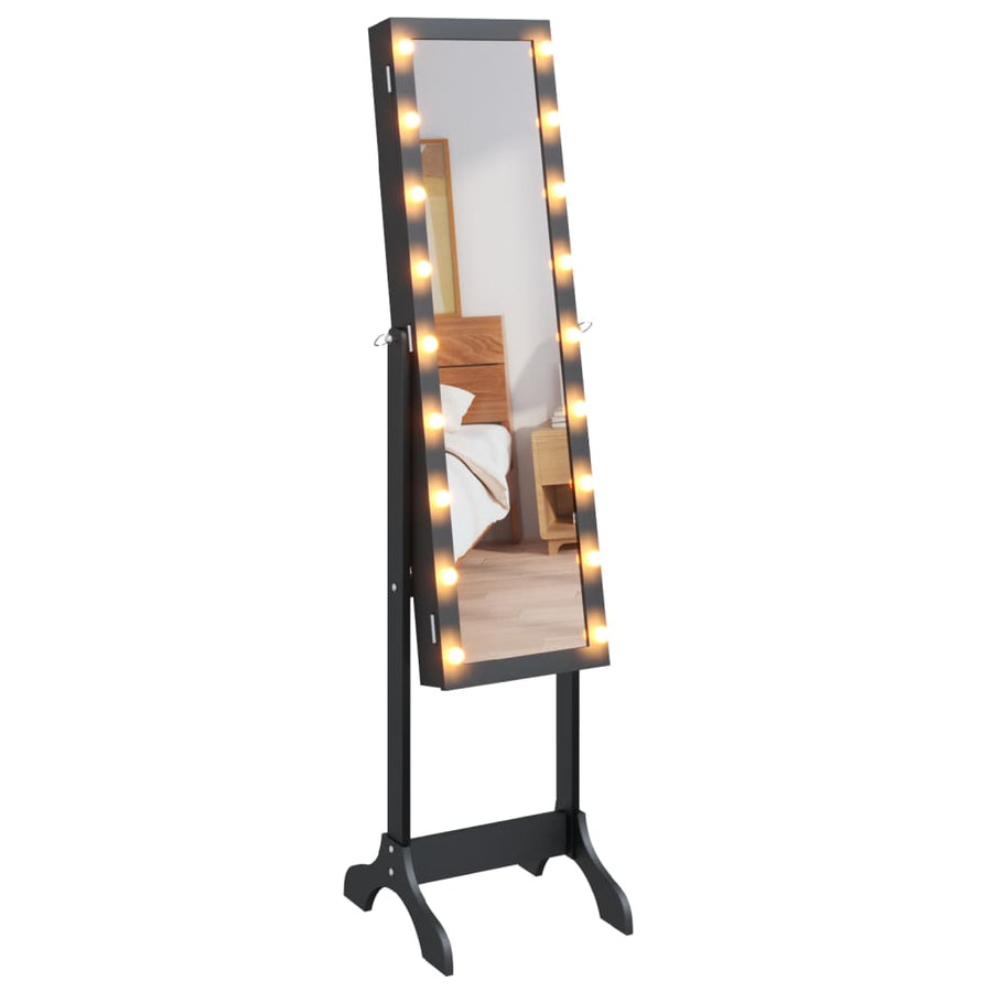 Spiegel vrijstaand met LED's 34x37x146 cm zwart Zwart