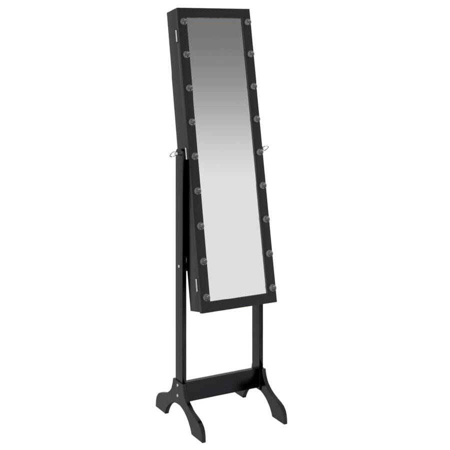 Spiegel vrijstaand met LED's 34x37x146 cm zwart Zwart