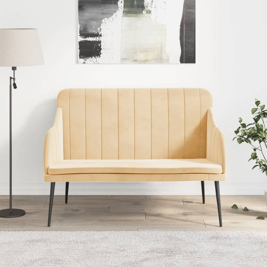 Bankje 110x76x80 cm fluweel crèmekleurig