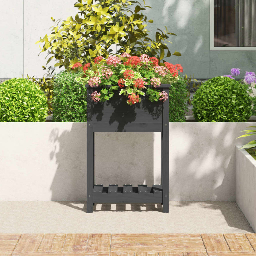 Plantenbak Met Schap 54X34,5X81 Cm Massief Grenenhout Grijs