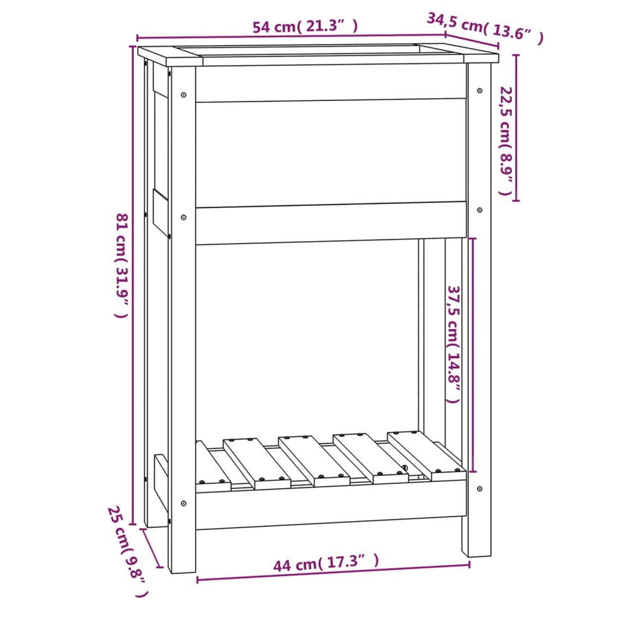 Plantenbak Met Schap 54X34,5X81 Cm Massief Grenenhout Grijs