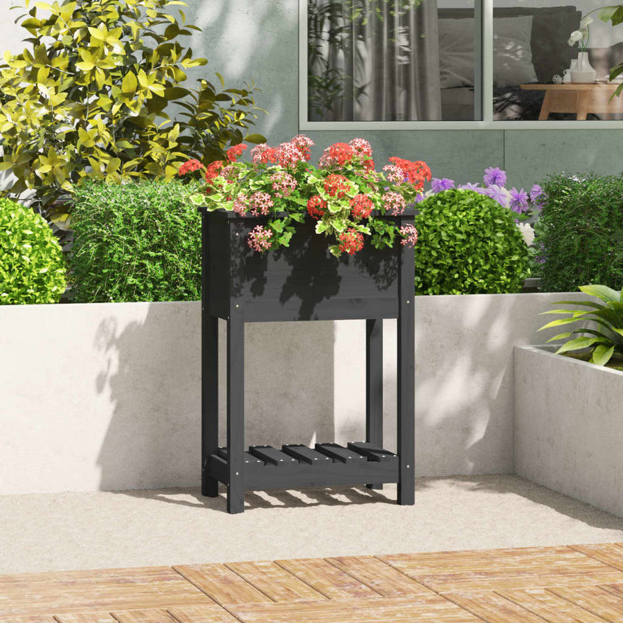 Plantenbak Met Schap 54X34,5X81 Cm Massief Grenenhout Grijs