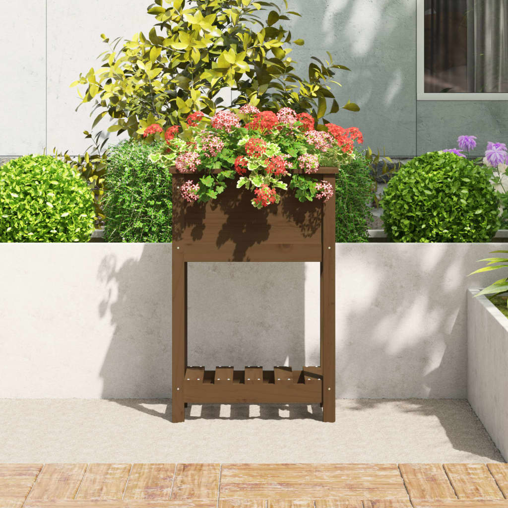 Plantenbak Met Schap 54X34,5X81 Cm Grenenhout Honingbruin
