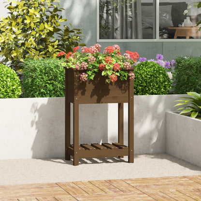 Plantenbak Met Schap 54X34,5X81 Cm Grenenhout Honingbruin