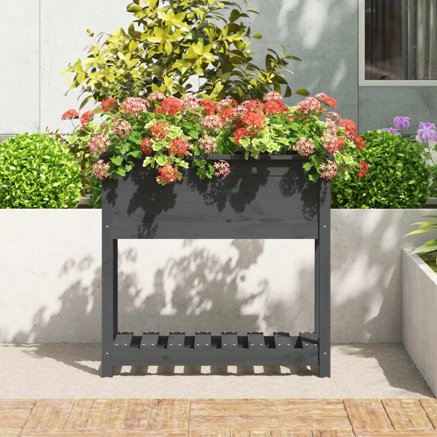 Plantenbak Met Schap 82,5X34,5X81 Cm Massief Grenenhout Grijs