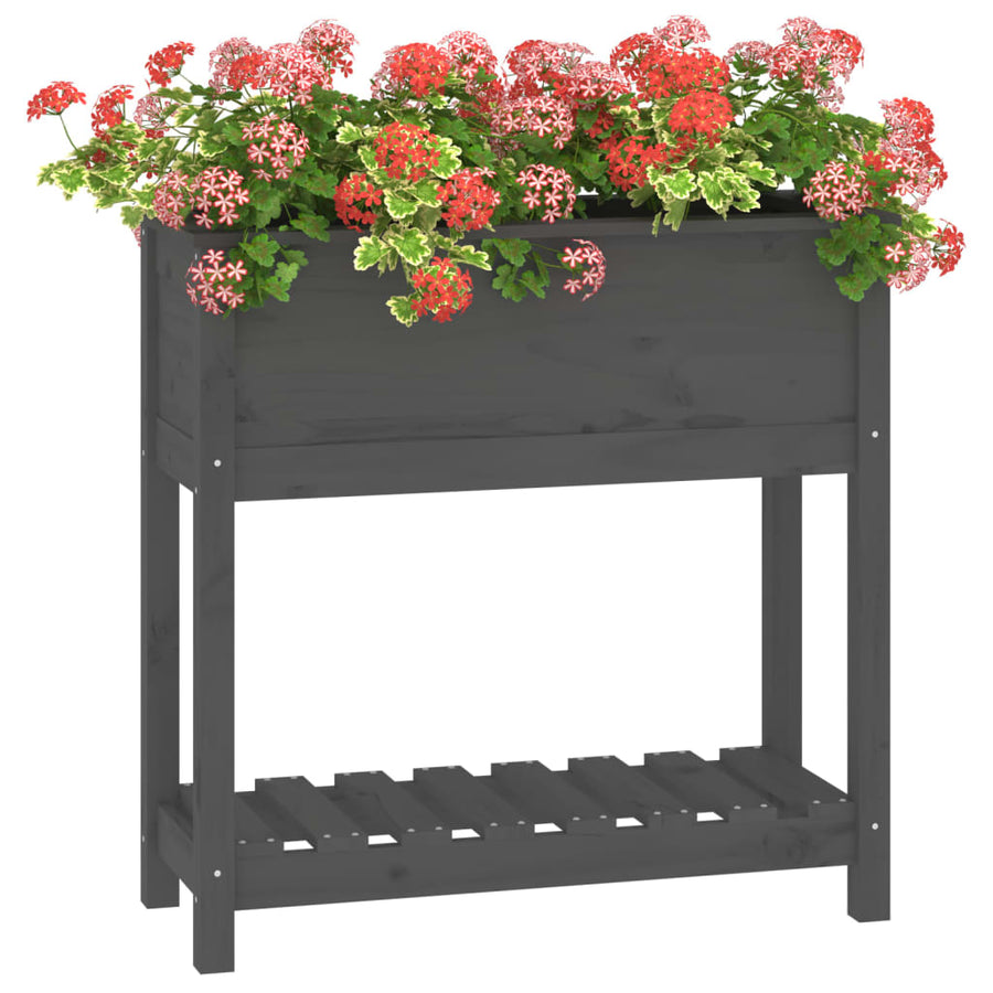 Plantenbak Met Schap 82,5X34,5X81 Cm Massief Grenenhout Grijs