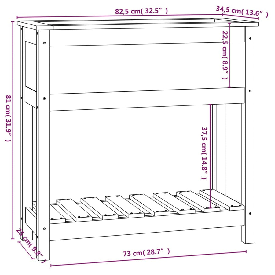 Plantenbak Met Schap 82,5X34,5X81 Cm Massief Grenenhout Grijs