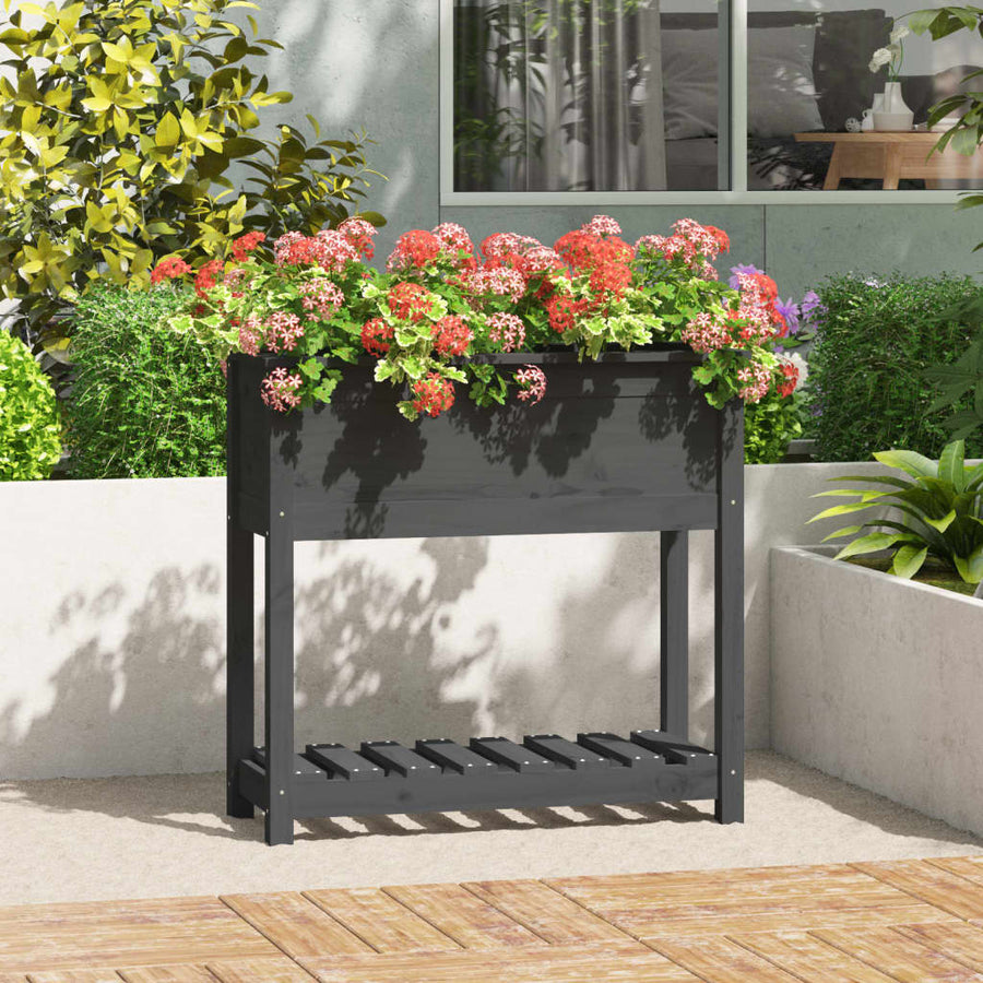 Plantenbak Met Schap 82,5X34,5X81 Cm Massief Grenenhout Grijs