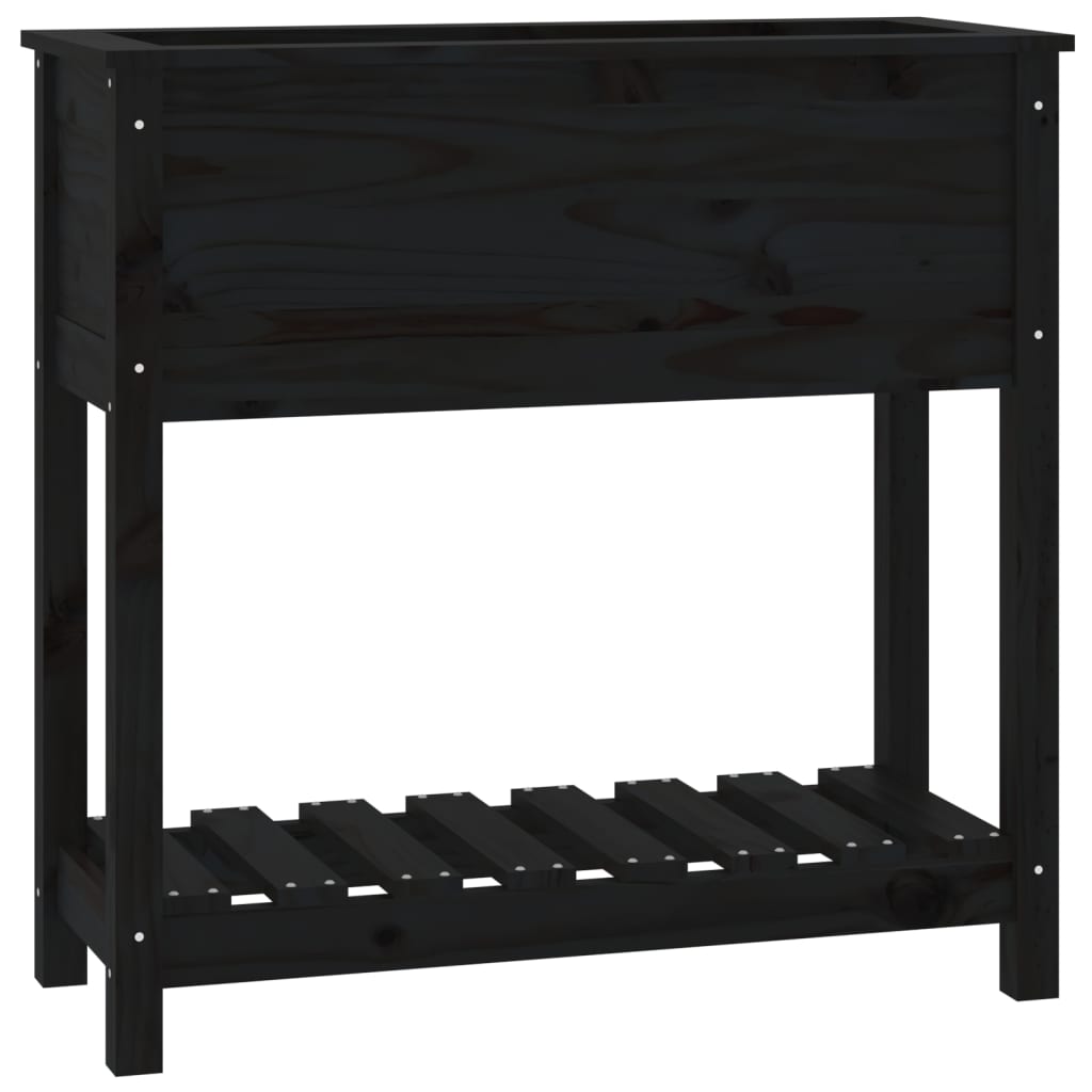 Plantenbak Met Schap 82,5X34,5X81 Cm Massief Grenenhout Zwart