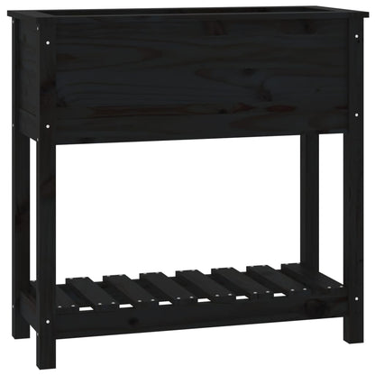 Plantenbak Met Schap 82,5X34,5X81 Cm Massief Grenenhout Zwart