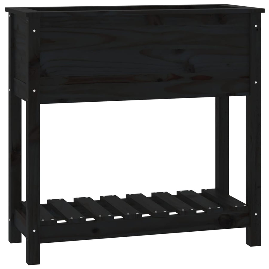 Plantenbak Met Schap 82,5X34,5X81 Cm Massief Grenenhout Zwart