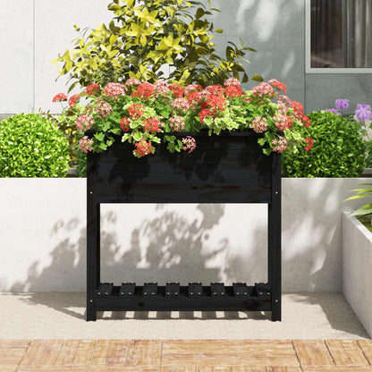 Plantenbak Met Schap 82,5X34,5X81 Cm Massief Grenenhout Zwart