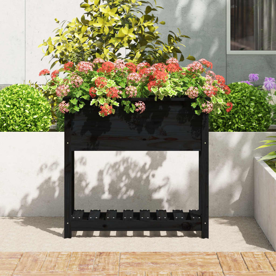 Plantenbak Met Schap 82,5X34,5X81 Cm Massief Grenenhout Zwart