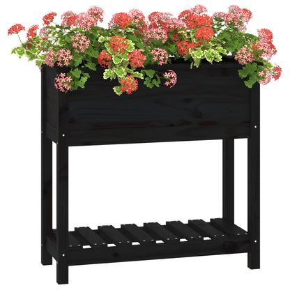 Plantenbak Met Schap 82,5X34,5X81 Cm Massief Grenenhout Zwart