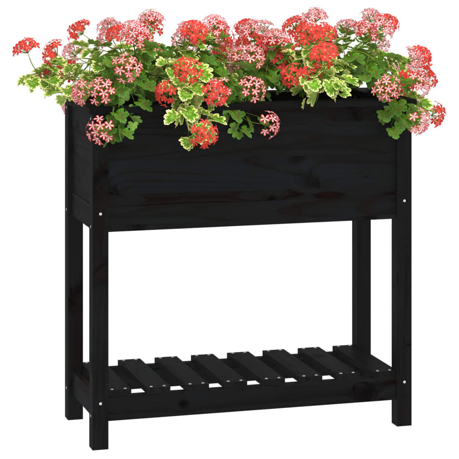 Plantenbak Met Schap 82,5X34,5X81 Cm Massief Grenenhout Zwart