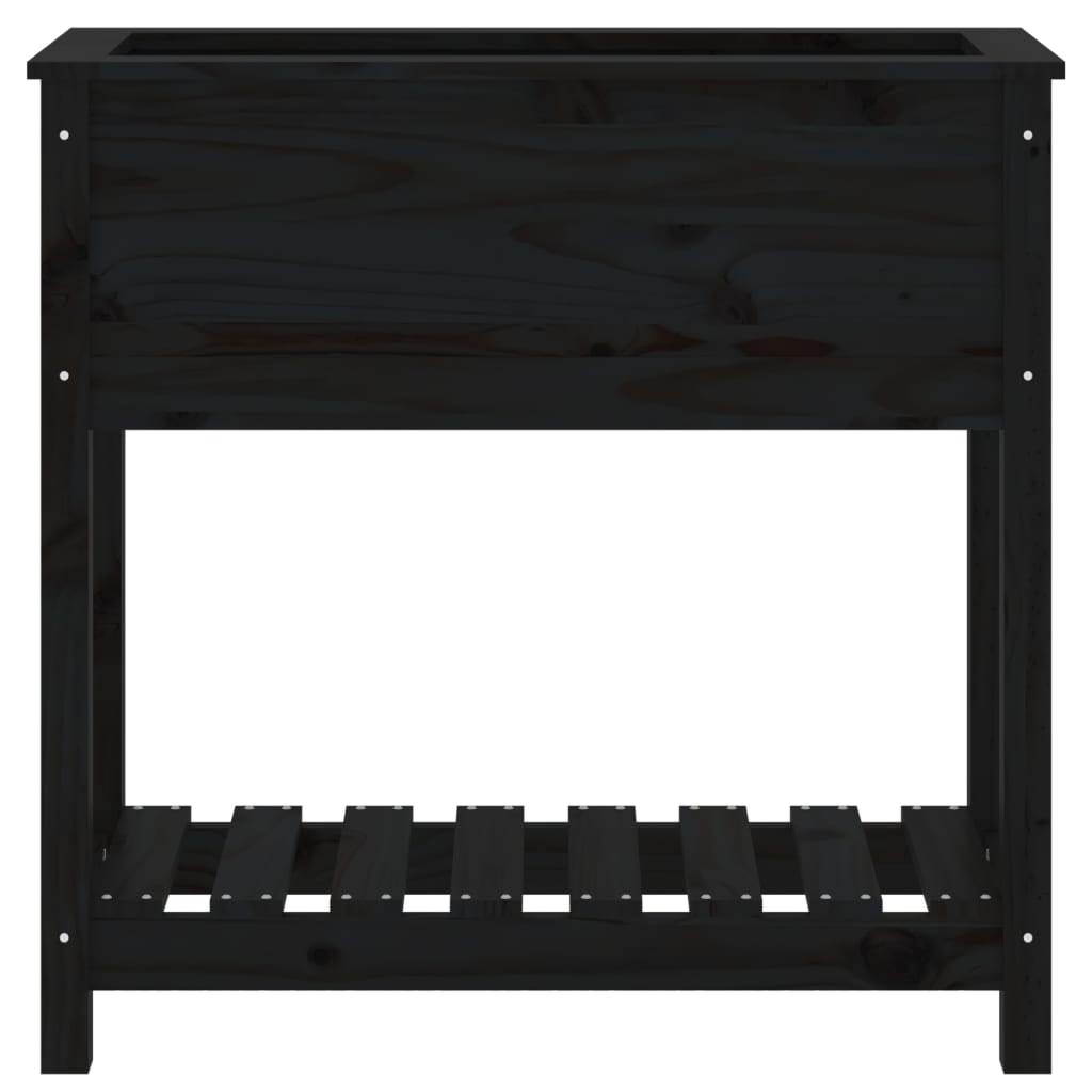Plantenbak Met Schap 82,5X34,5X81 Cm Massief Grenenhout Zwart