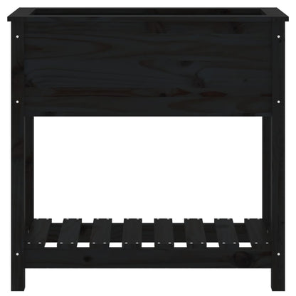 Plantenbak Met Schap 82,5X34,5X81 Cm Massief Grenenhout Zwart