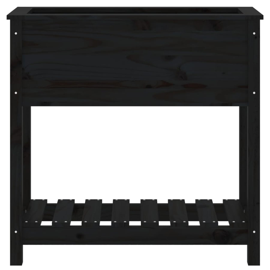 Plantenbak Met Schap 82,5X34,5X81 Cm Massief Grenenhout Zwart