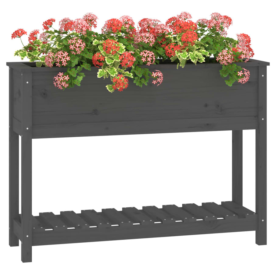 Plantenbak Met Schap 111,5X34,5X81 Cm Massief Grenenhout Grijs