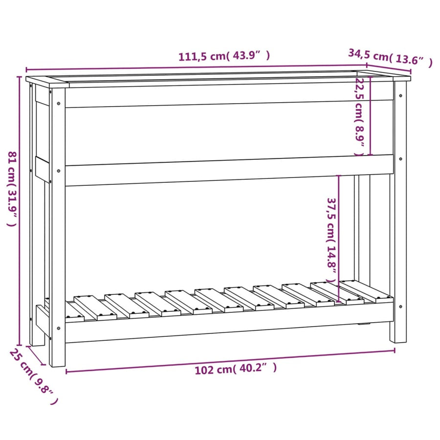 Plantenbak Met Schap 111,5X34,5X81 Cm Massief Grenenhout Grijs