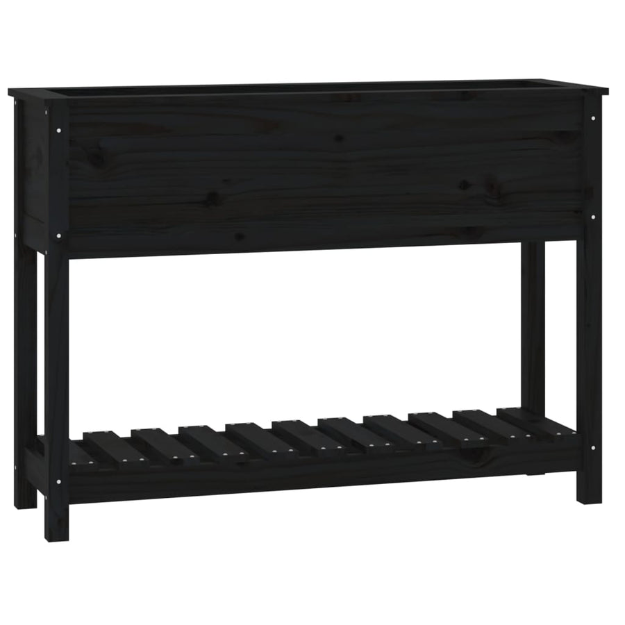 Plantenbak Met Schap 111,5X34,5X81 Cm Massief Grenenhout Zwart