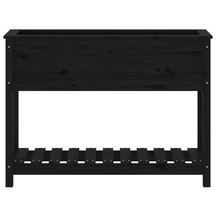 Plantenbak Met Schap 111,5X34,5X81 Cm Massief Grenenhout Zwart