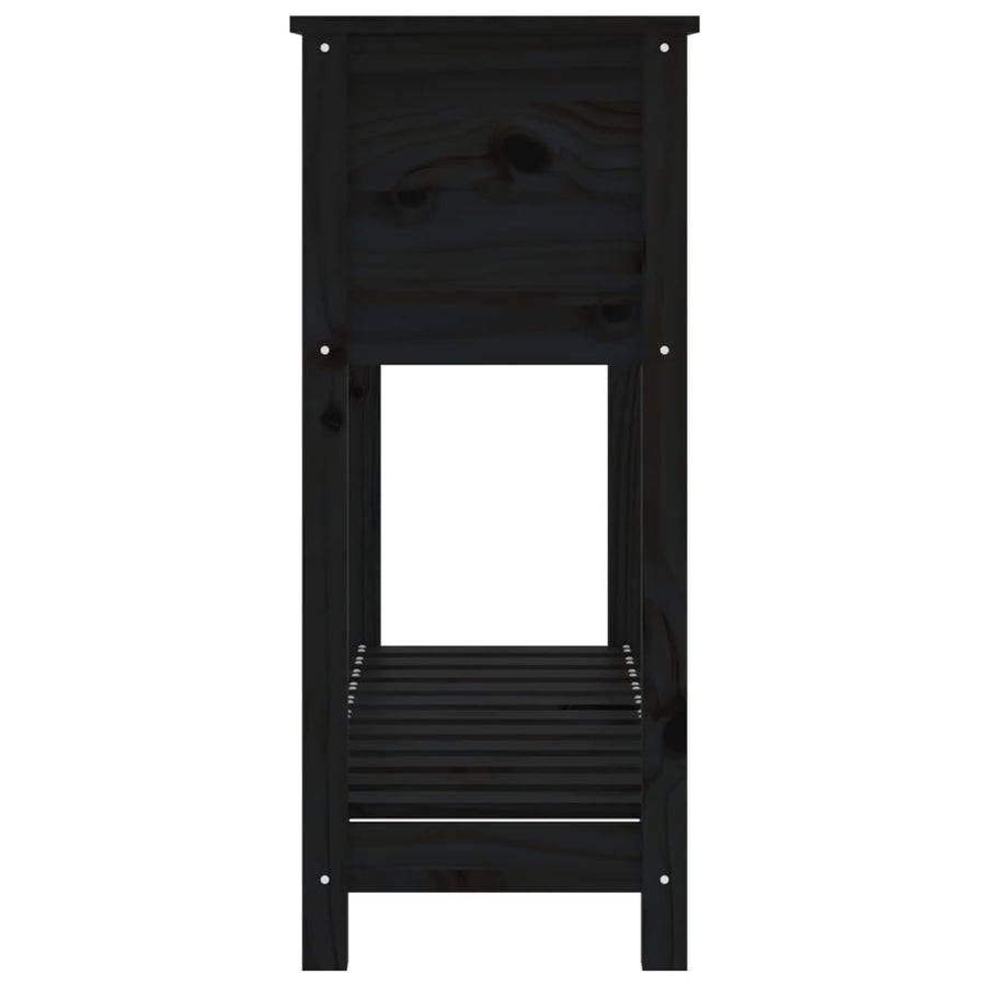 Plantenbak Met Schap 111,5X34,5X81 Cm Massief Grenenhout Zwart