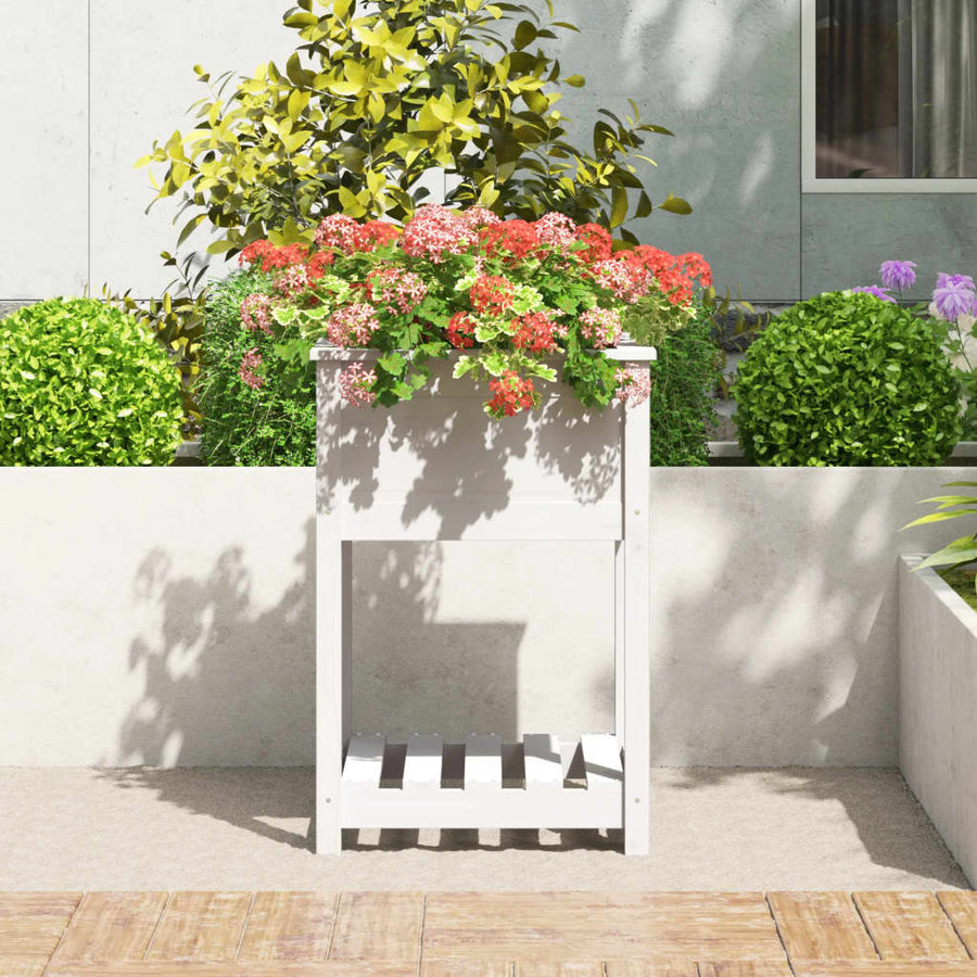Plantenbak Met Schap 54X54X81 Cm Massief Grenenhout Wit