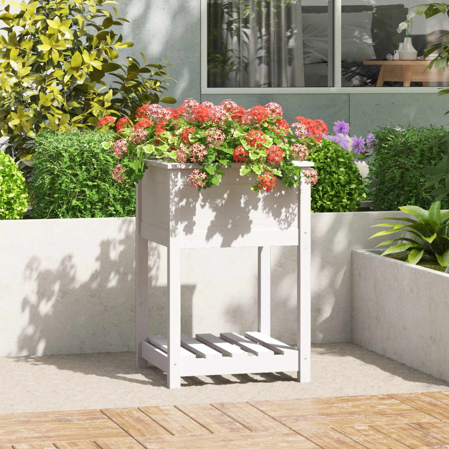 Plantenbak Met Schap 54X54X81 Cm Massief Grenenhout Wit