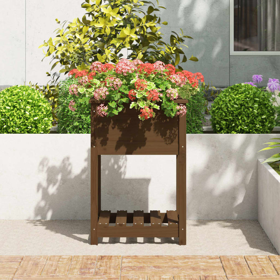 Plantenbak Met Schap 54X54X81 Cm Grenenhout Honingbruin