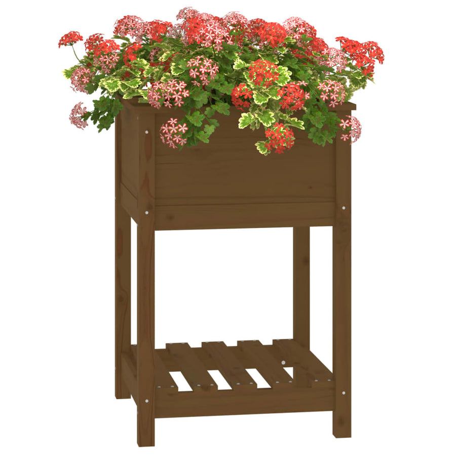 Plantenbak Met Schap 54X54X81 Cm Grenenhout Honingbruin