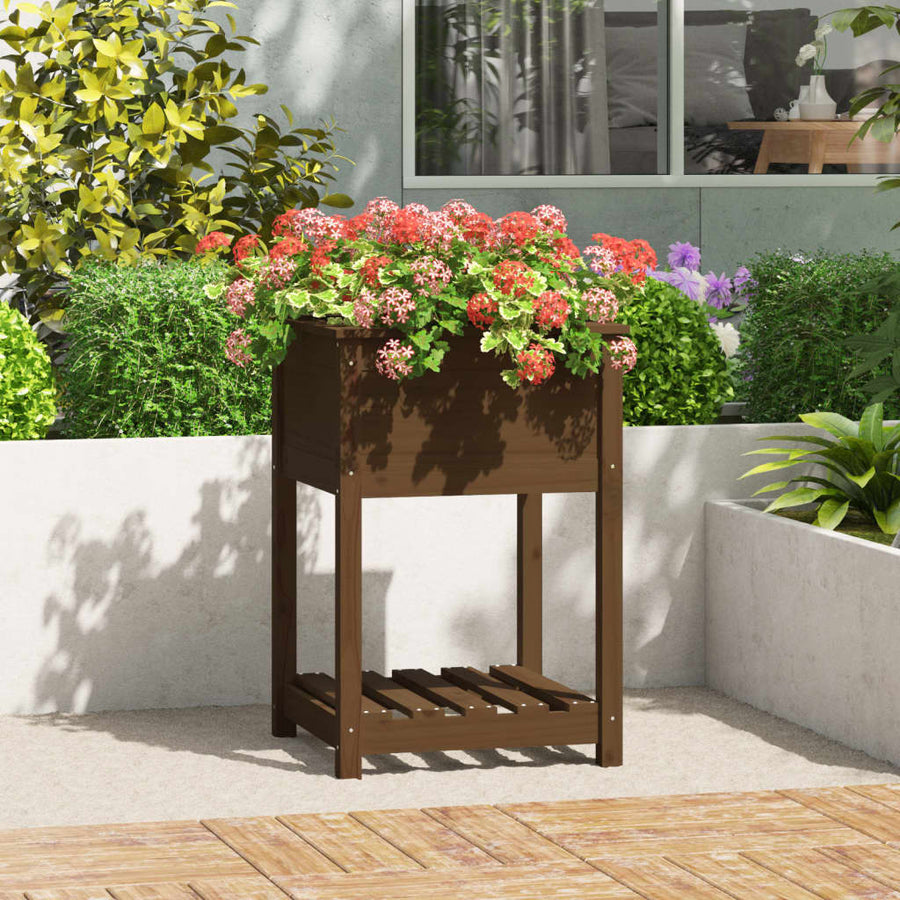 Plantenbak Met Schap 54X54X81 Cm Grenenhout Honingbruin