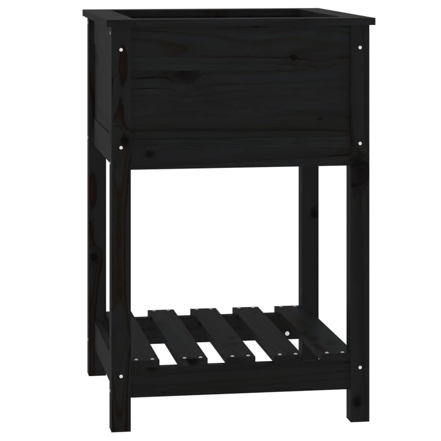 Plantenbak Met Schap 54X54X81 Cm Massief Grenenhout Zwart