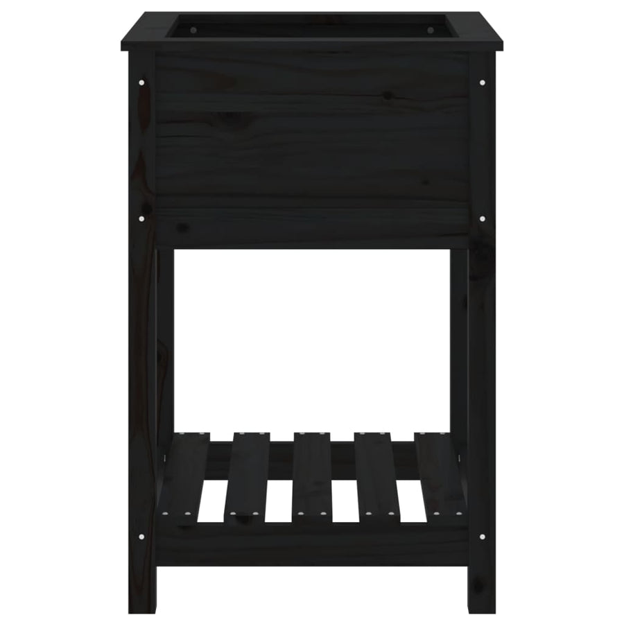 Plantenbak Met Schap 54X54X81 Cm Massief Grenenhout Zwart