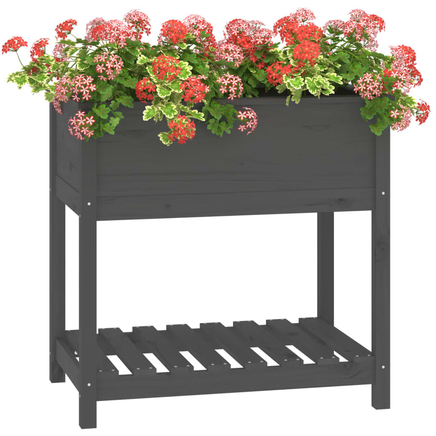 Plantenbak Met Schap 82,5X54X81 Cm Massief Grenenhout Grijs