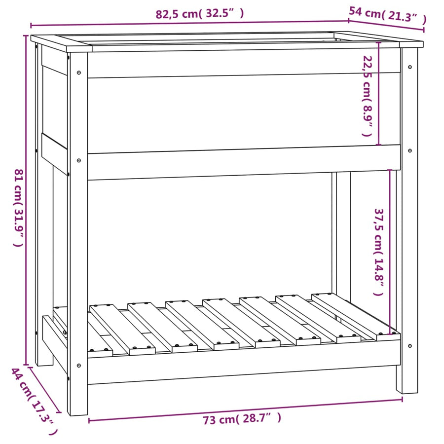 Plantenbak Met Schap 82,5X54X81 Cm Massief Grenenhout Grijs