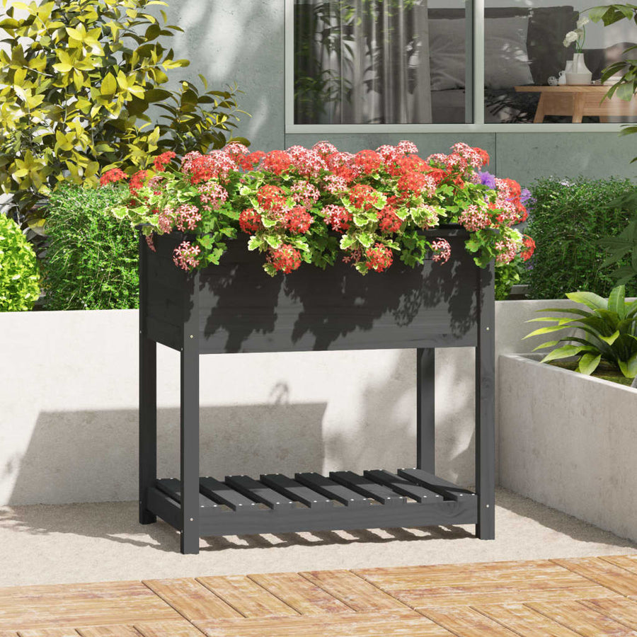 Plantenbak Met Schap 82,5X54X81 Cm Massief Grenenhout Grijs