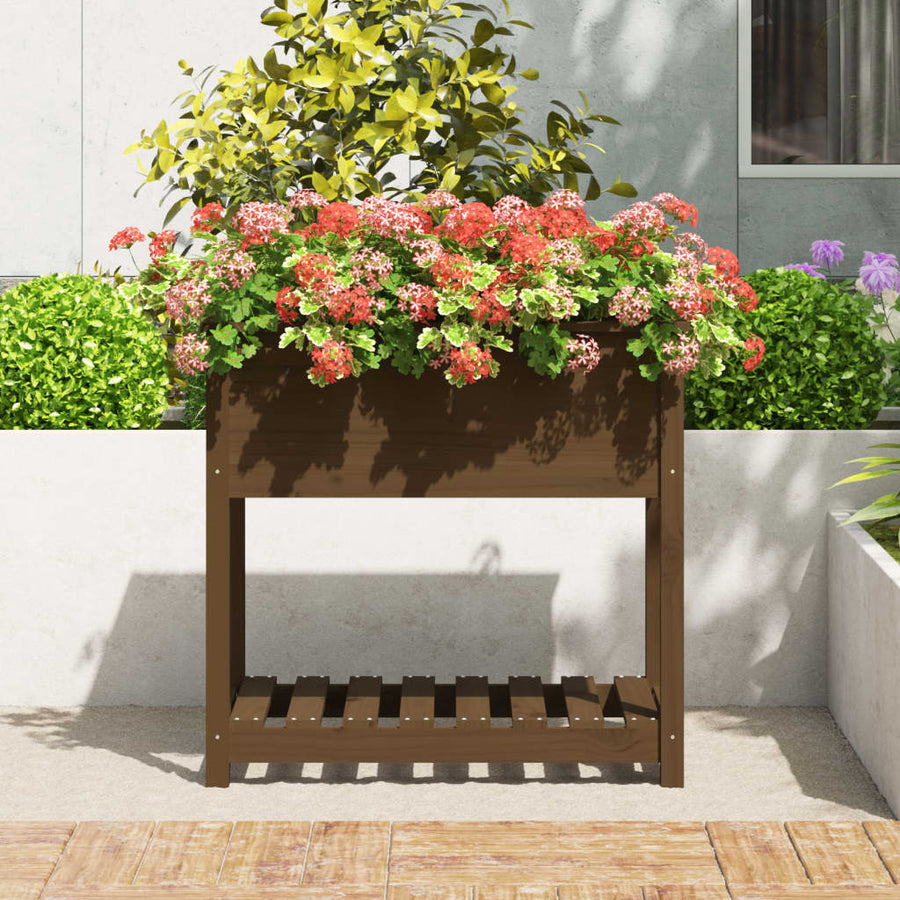 Plantenbak Met Schap 82,5X54X81 Cm Grenenhout Honingbruin