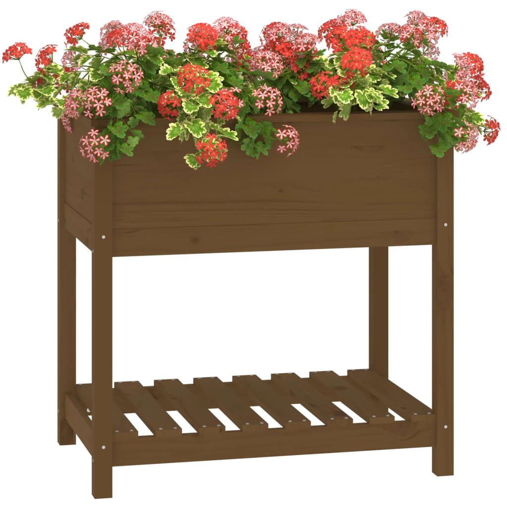 Plantenbak Met Schap 82,5X54X81 Cm Grenenhout Honingbruin