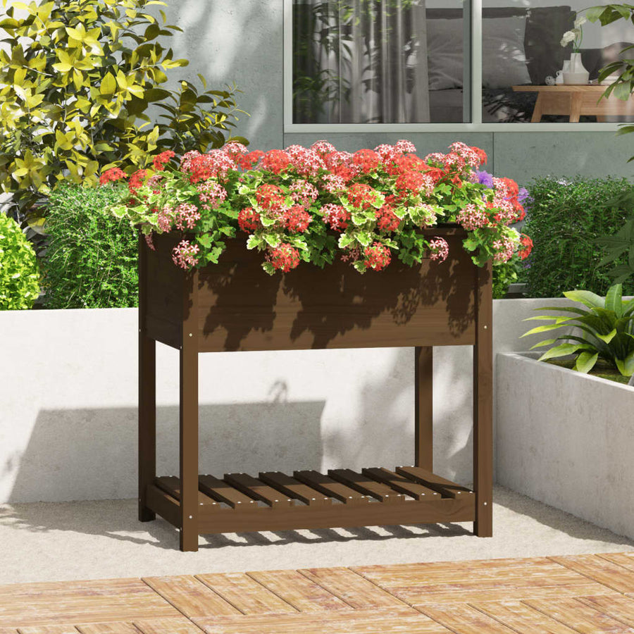 Plantenbak Met Schap 82,5X54X81 Cm Grenenhout Honingbruin