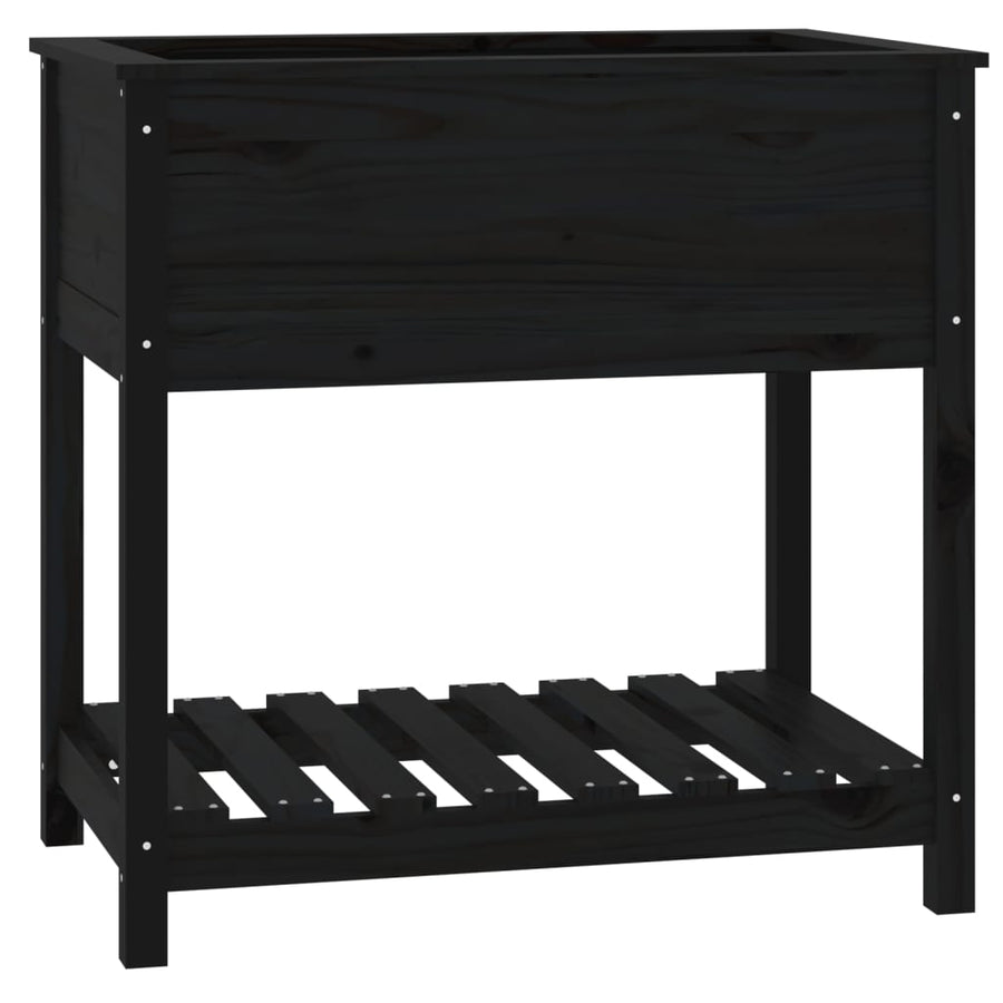 Plantenbak Met Schap 82,5X54X81 Cm Massief Grenenhout Zwart