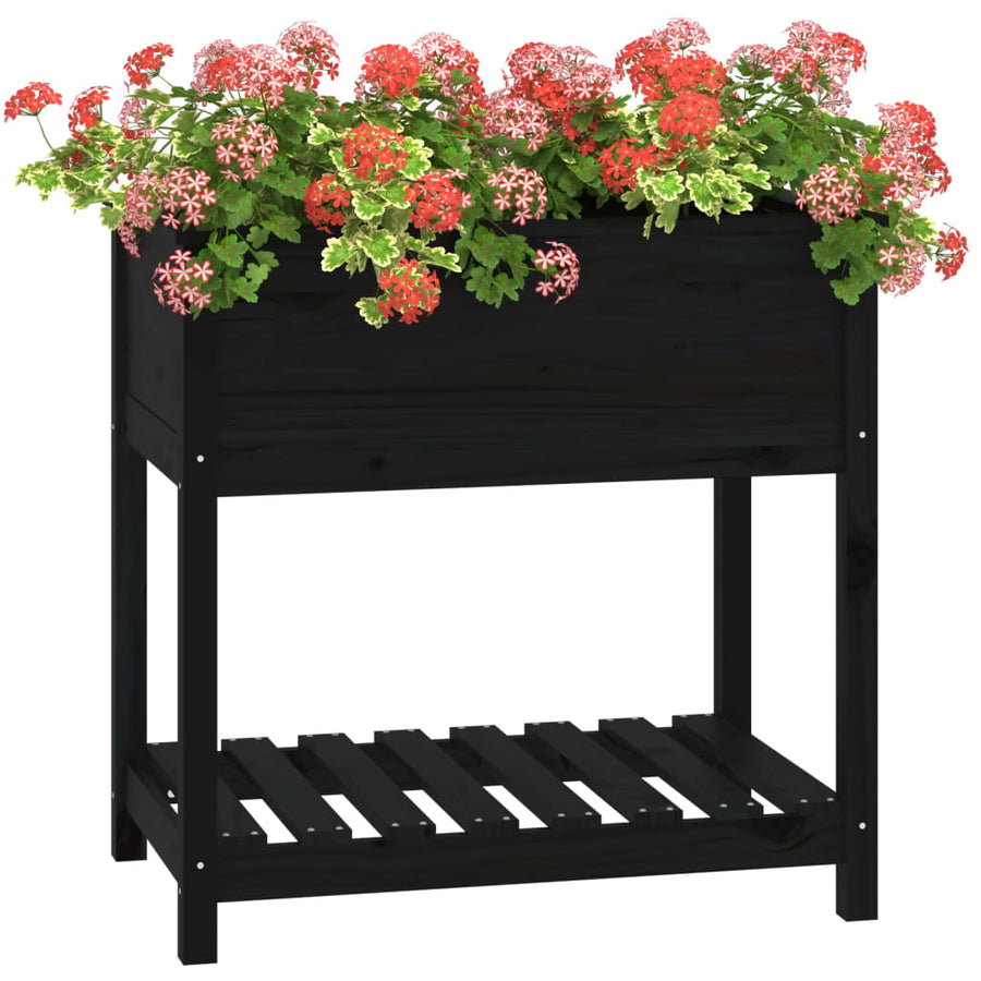 Plantenbak Met Schap 82,5X54X81 Cm Massief Grenenhout Zwart