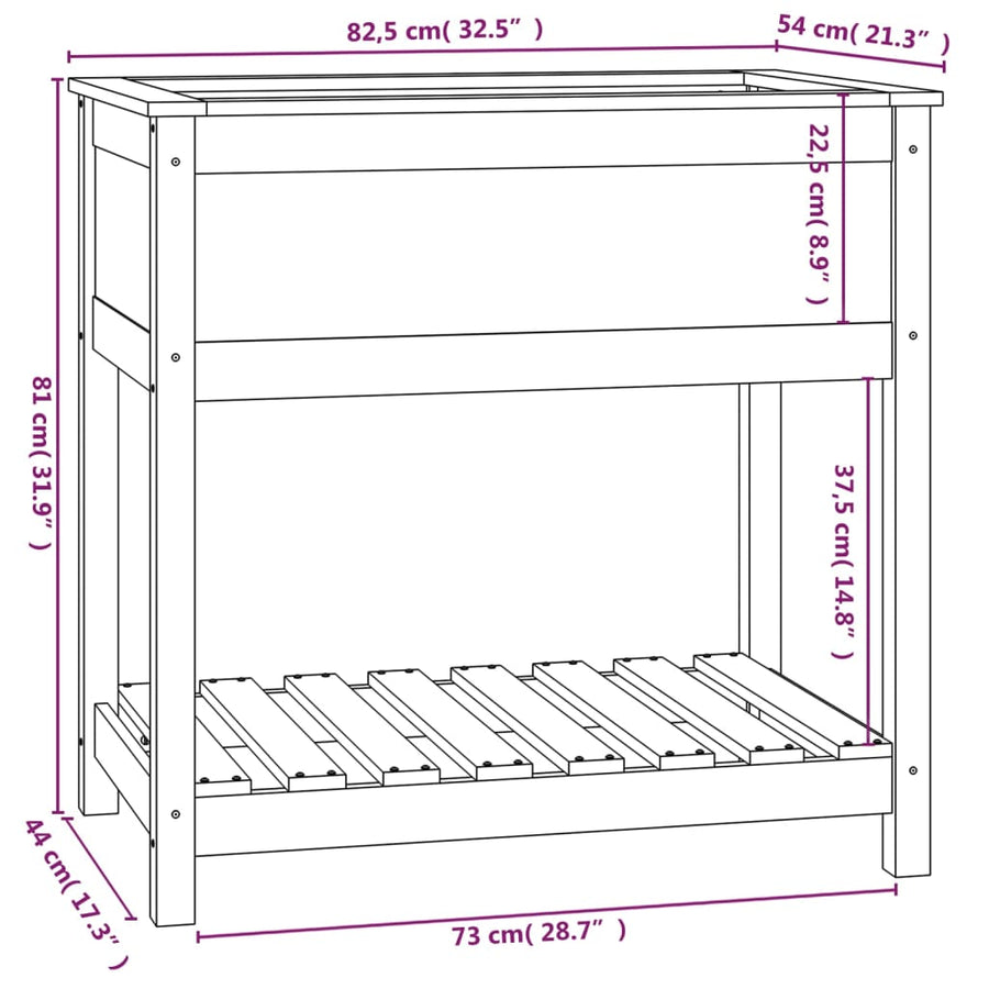 Plantenbak Met Schap 82,5X54X81 Cm Massief Grenenhout Zwart