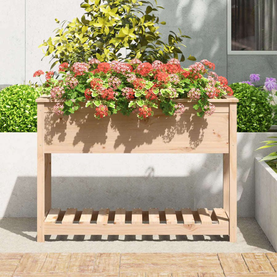 Plantenbak Met Schap 111,5X54X81 Cm Massief Grenenhout