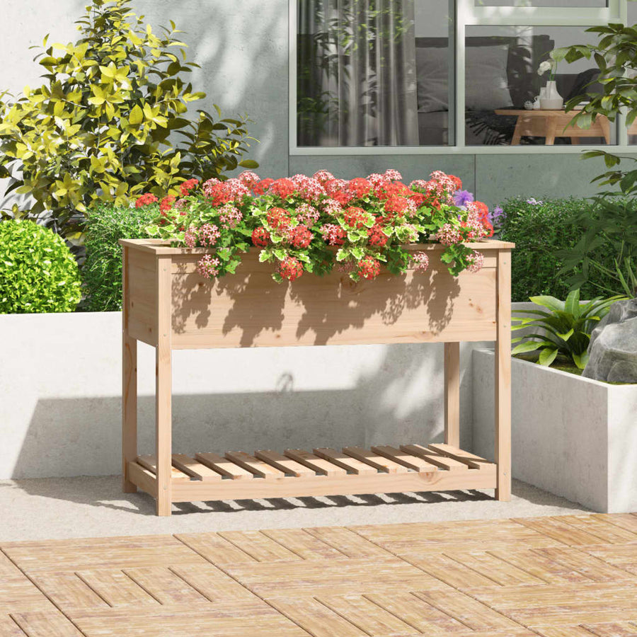 Plantenbak Met Schap 111,5X54X81 Cm Massief Grenenhout