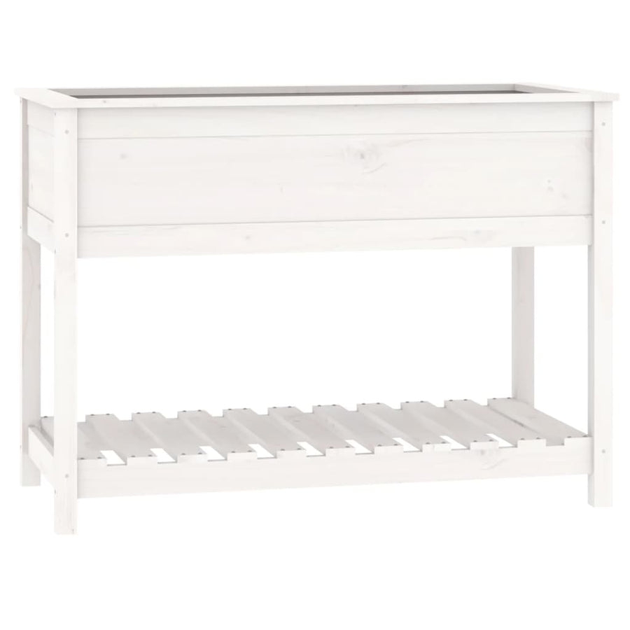 Plantenbak Met Schap 111,5X54X81 Cm Massief Grenenhout Wit