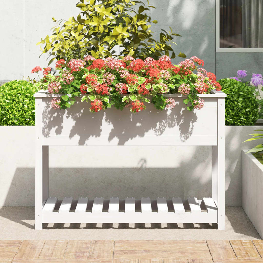 Plantenbak Met Schap 111,5X54X81 Cm Massief Grenenhout Wit