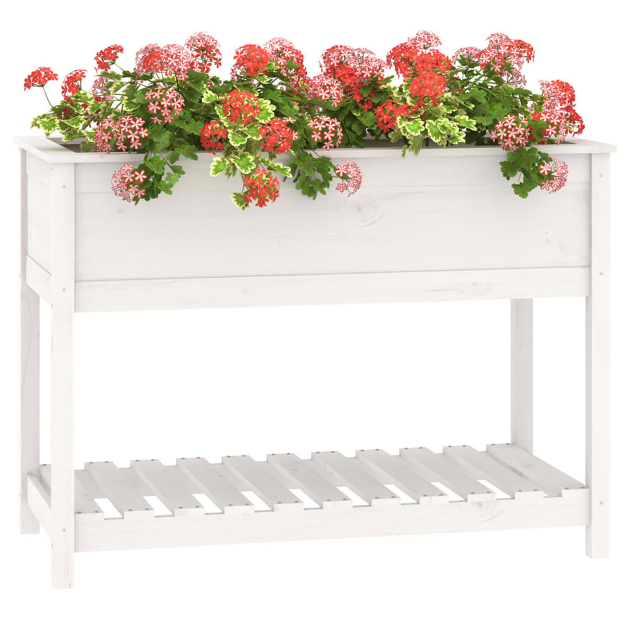 Plantenbak Met Schap 111,5X54X81 Cm Massief Grenenhout Wit