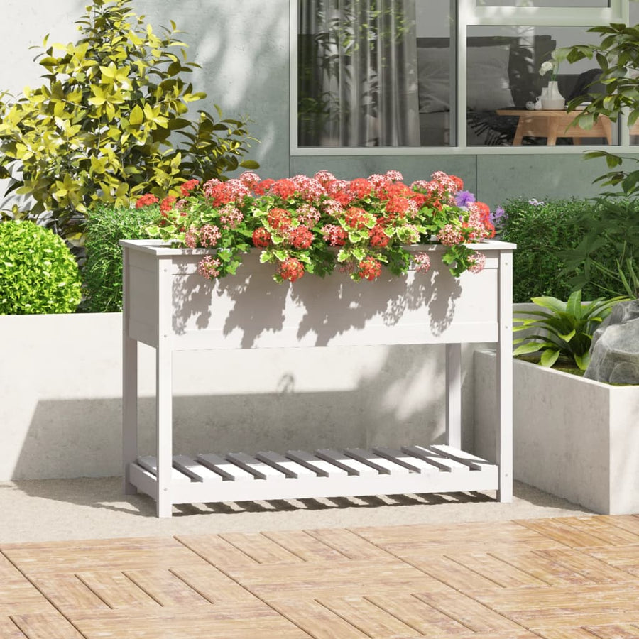 Plantenbak Met Schap 111,5X54X81 Cm Massief Grenenhout Wit